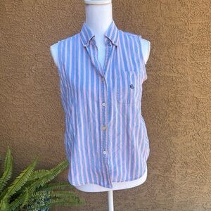 Lauren Ralph Lauren Blue and Pink Striped Sleeveless Shirt
